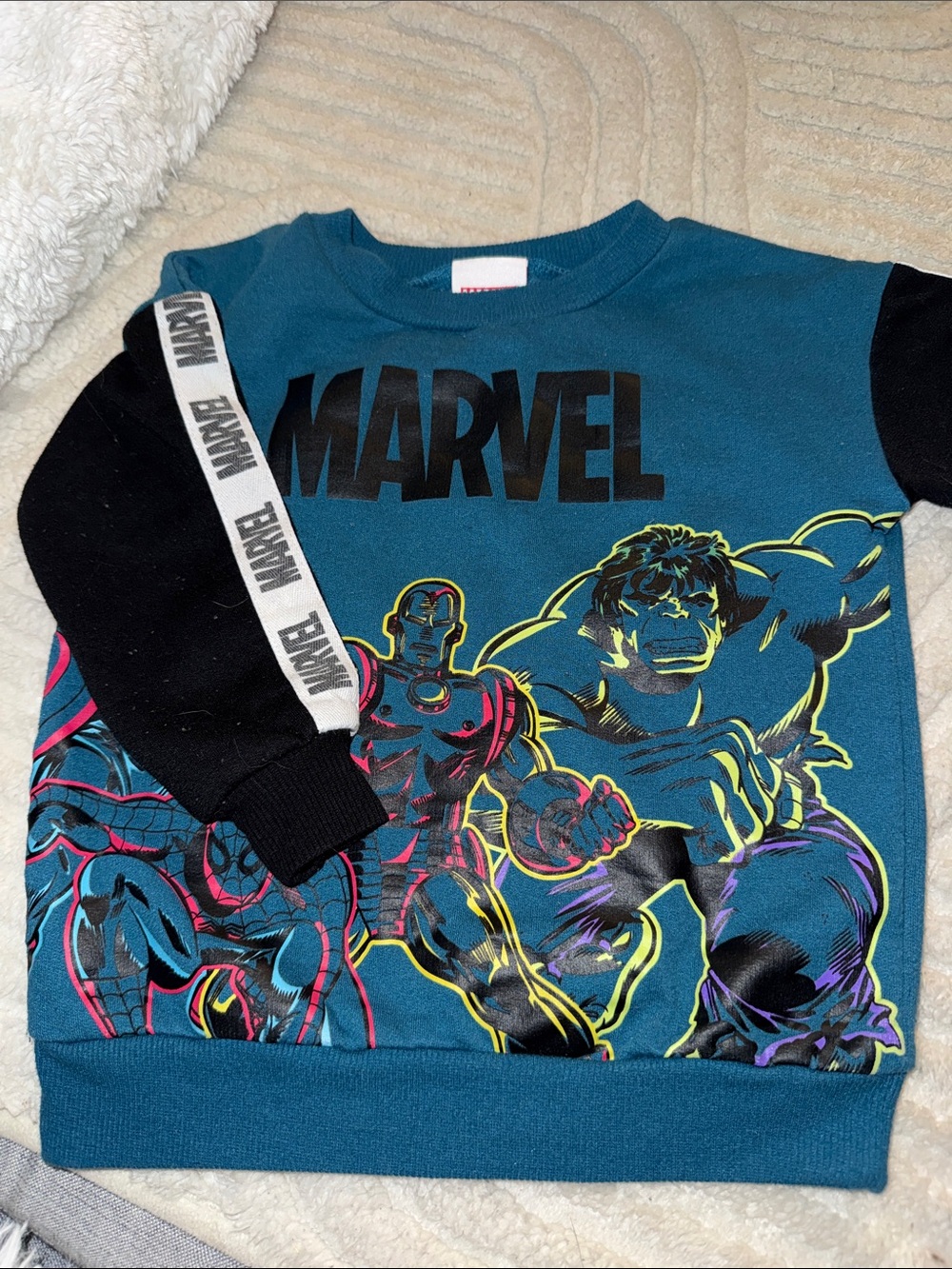 🎀3T VTG Marvel Boys' Graphic Sweatshirt - Teal with action figure Accents